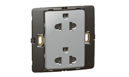 Ổ cắm Legrand, đôi 3 chấu màu xám bạc Mallia | 283104 Ổ cắm Legrand, đôi 3 chấu màu xám bạc Mallia | 283104