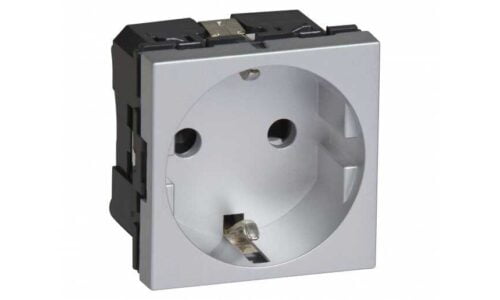 Ổ cắm Legrand, đơn 2 chấu màu bạc Arteor | 571037